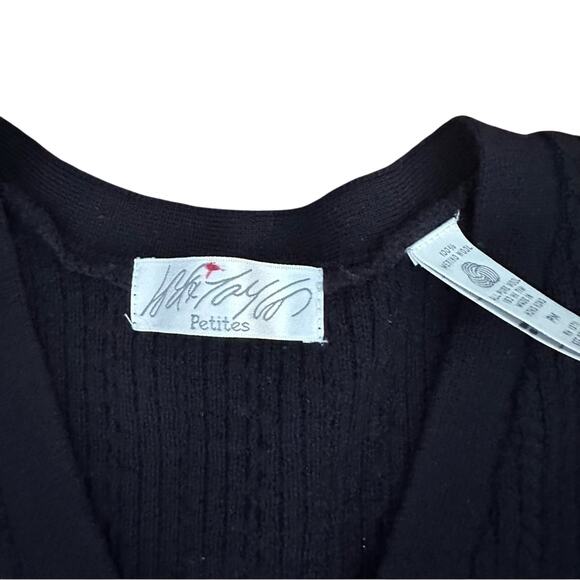 Lord & Taylor Merino Wool Sleeveless Navy Blue Cable Sweater Vest Petite Medium - Picture 4 of 6